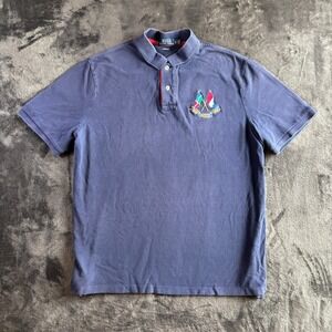 Polo Ralph Lauren Classic Fit Mens Polo Shirt XL Blue Flag Crest 1967 1981